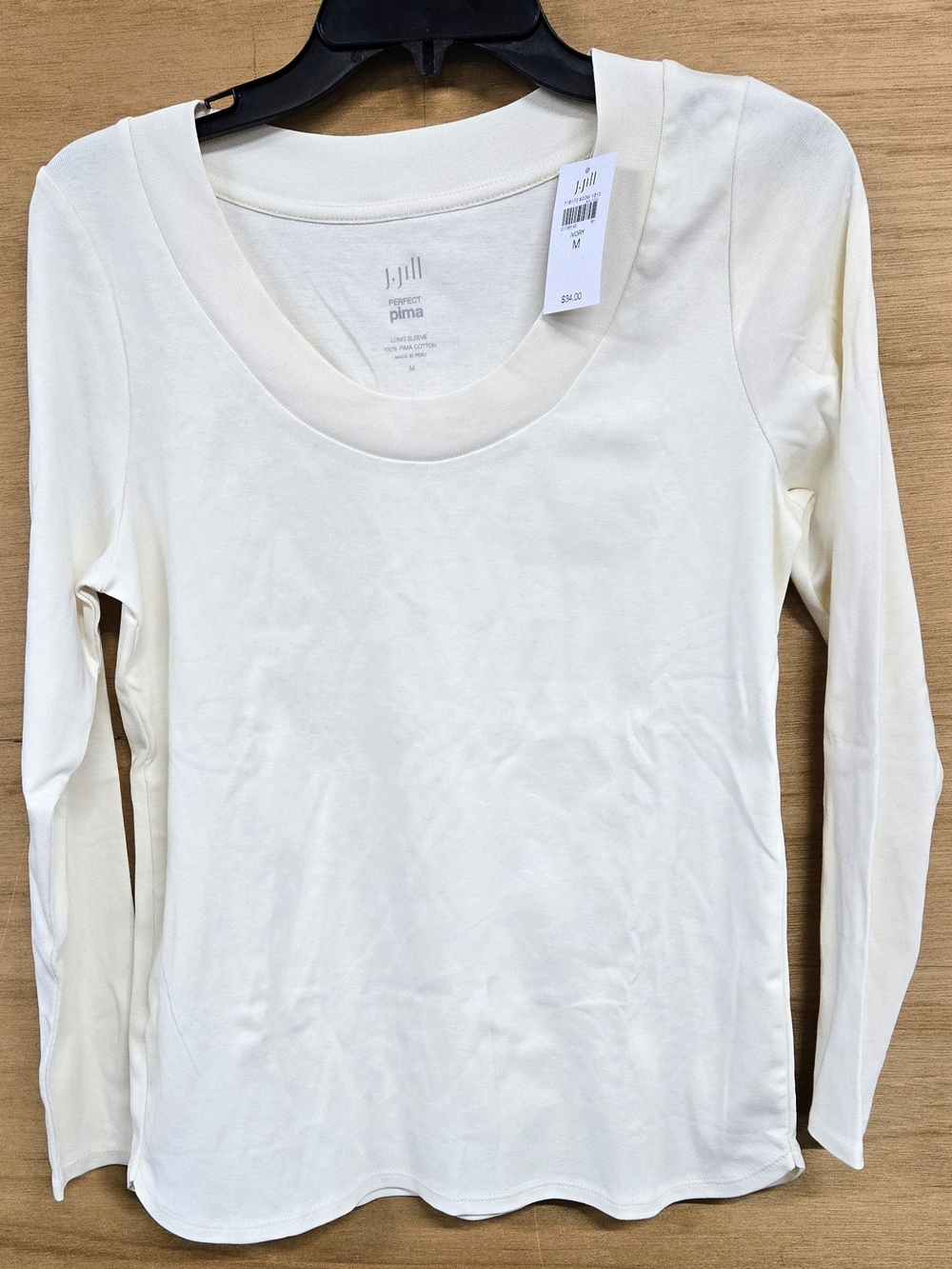 J. Jill Long-Sleeve Scoop Neck Top in Creamy White Perfect Pima